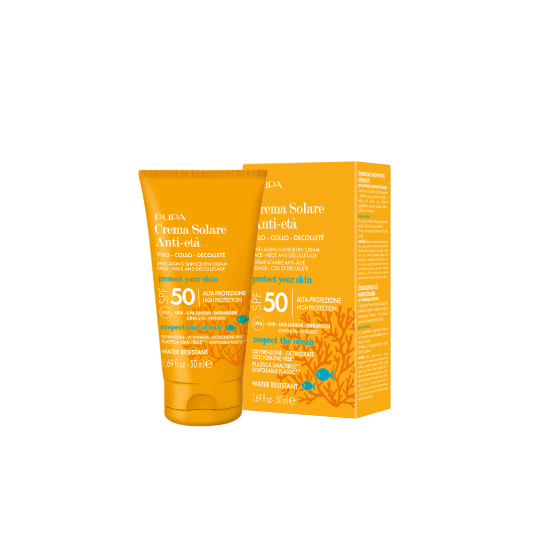Crema solare Anti - età Alta Protezione 50 SPF VISO - COLLO - DECOLLETE' 50ml - PUPA - La Cosmesi