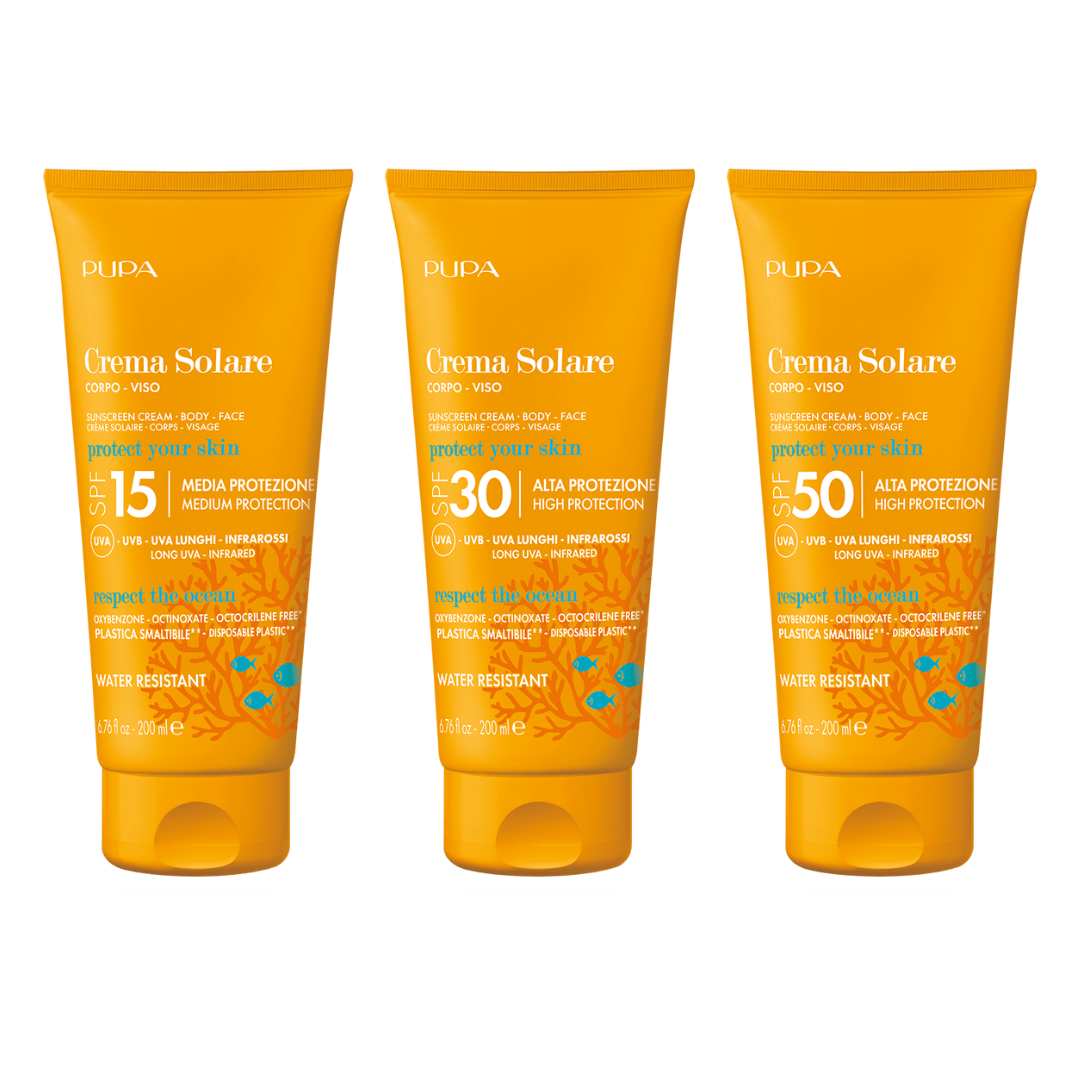 Crema solare Media/Alta protezione CORPO – VISO 15/30/50 SPF 200ml - PUPA - La Cosmesi