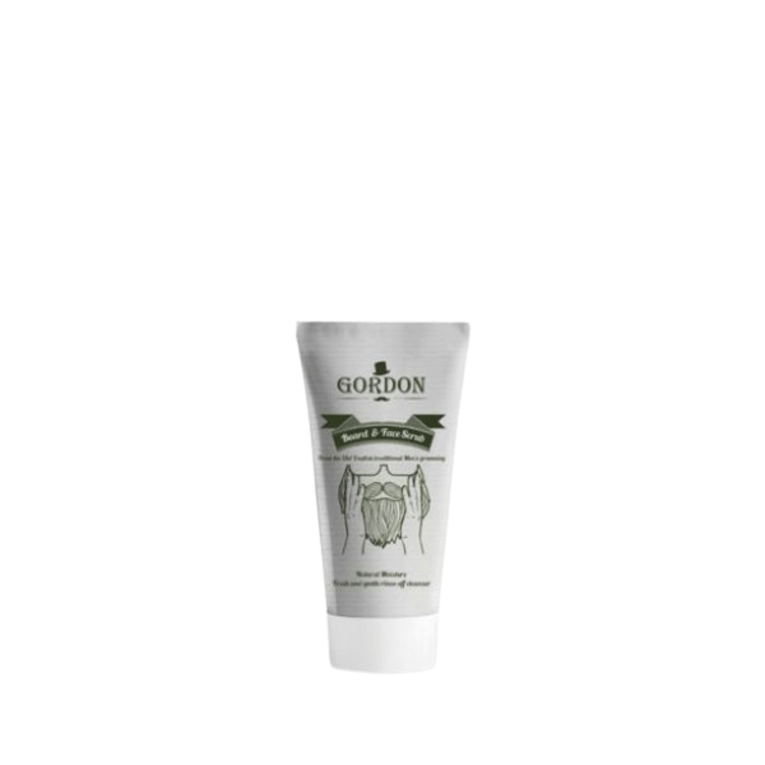 Tubetto da 50ml di scrub viso e barba. Il prodotto è formulato per esfoliare delicatamente la pelle del viso e rimuovere impurità dalla barba, lasciando la pelle fresca e pulita, ideale per una cura quotidiana che rigenera la pelle e mantiene la barba in ordine.